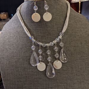 Vintage layered bead discs & faceted crystal statement necklace & earrings